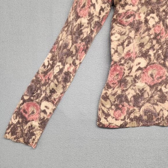 Sarah Spencer Sweater Womens Large Brown Pink Floral Angora Wool Cardigan Roses - Picture 8 of 14